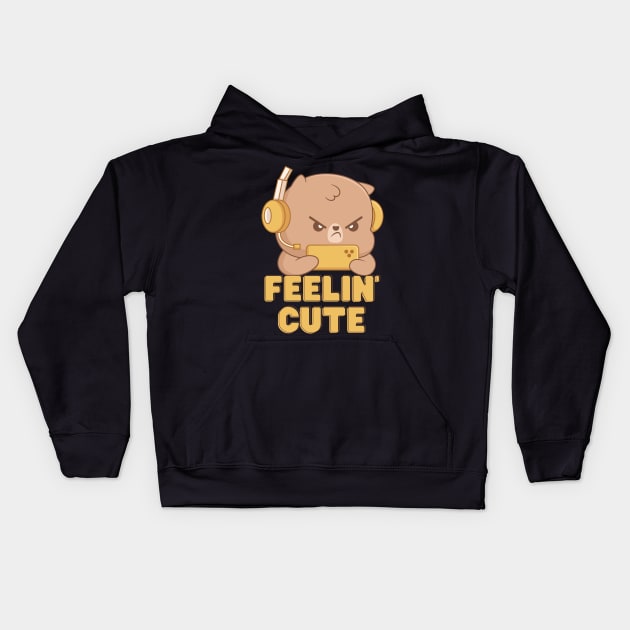 Cute Gamer Bear Kids Hoodie by Gravity Zero